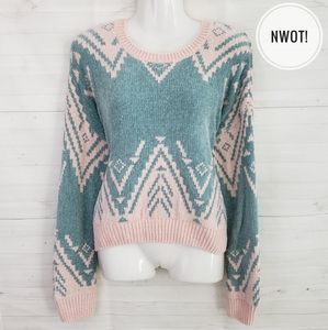 Wild Fable Teal/Pink Crewneck Sweater
